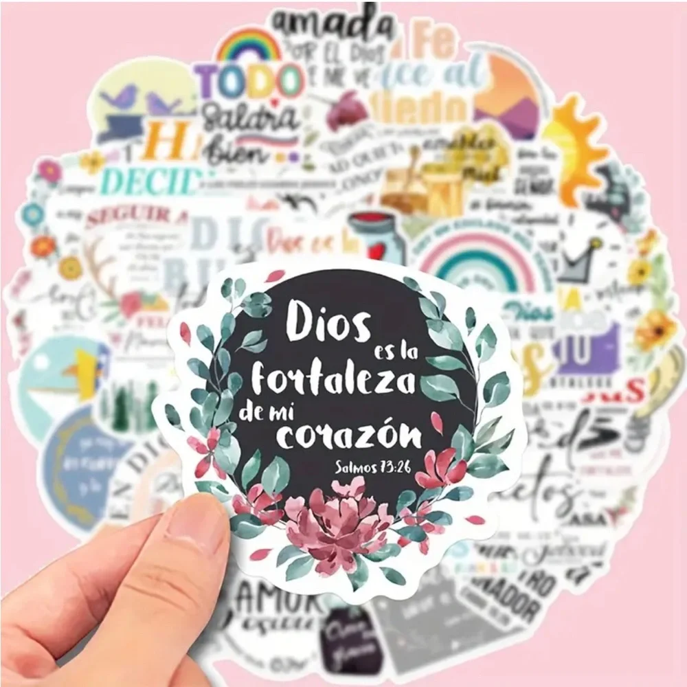 Christian Bible Spanish “En Español” Themed Waterproof Stickers, Pack of 50
